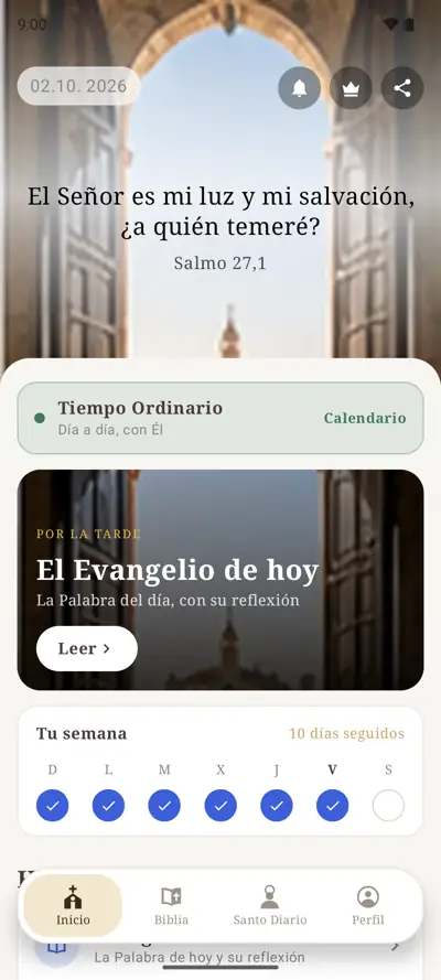La pantalla de inicio de la app Oración Diaria
